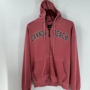 Austins INC. Cannon Beach Oregon Hooded Full Zip Sweatshirt Faded Red Size M